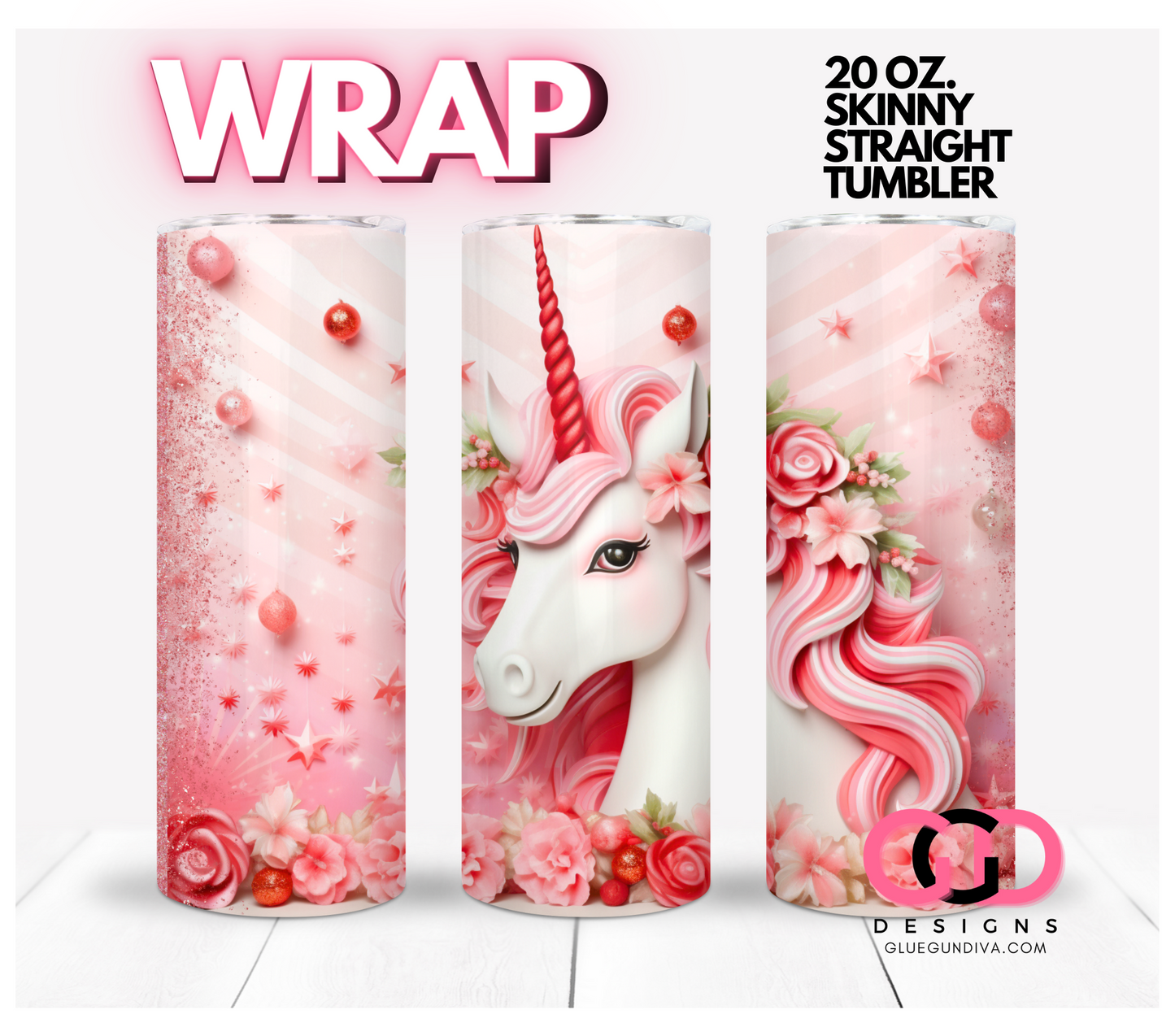 Peppermint Unicorn- Digital tumbler wrap for 20 oz skinny straight tumbler