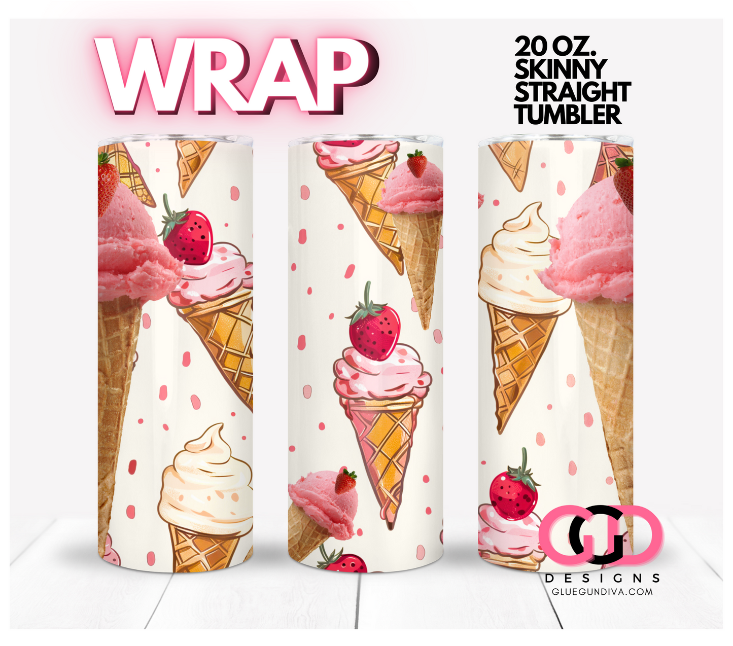 Strawberry on top delight - Digital tumbler wrap for 20 oz skinny straight tumbler