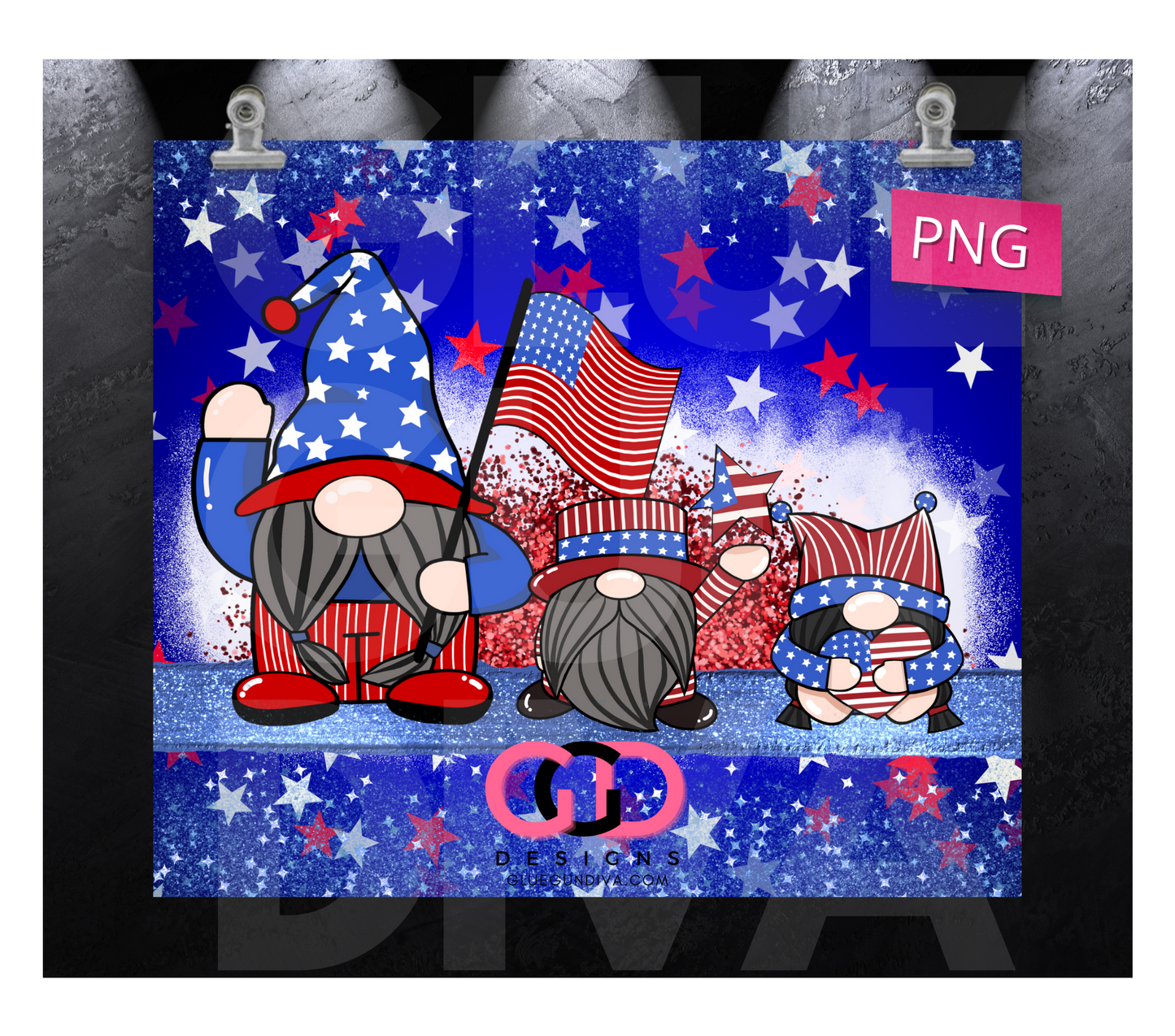Patriotic Gnomes- Digital tumbler wrap for 20 oz skinny straight tumbler