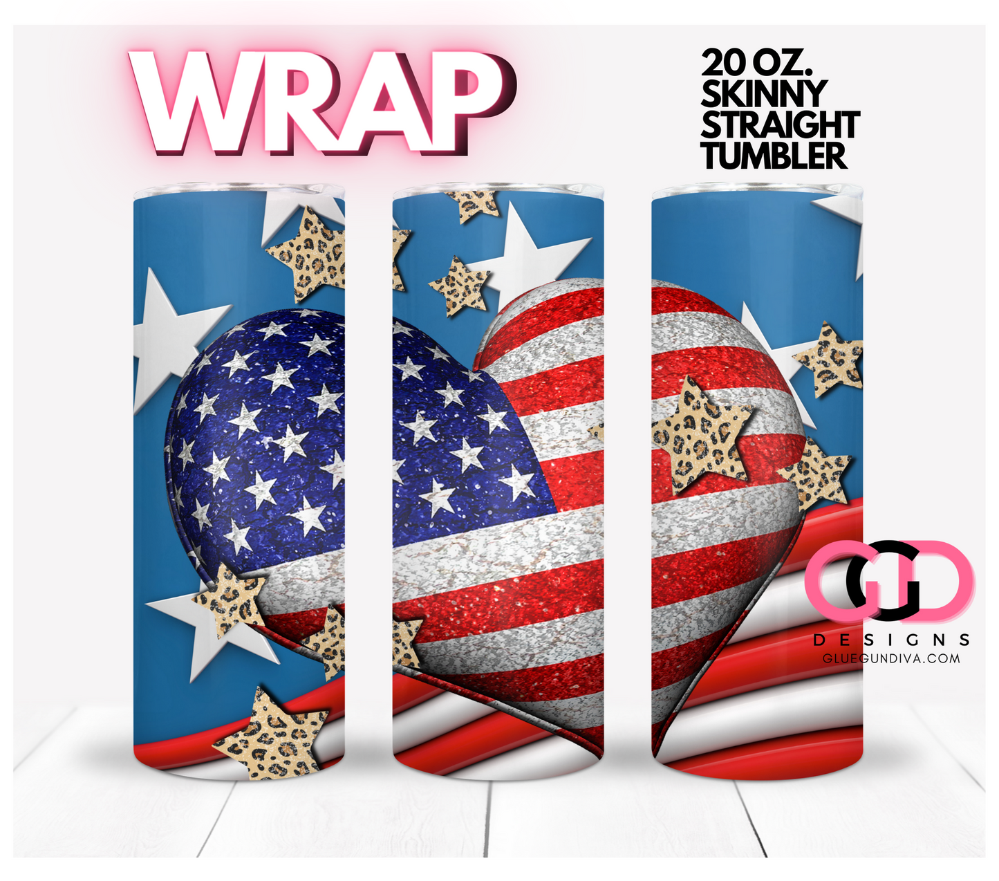 American Heart - Digital tumbler wrap for 20 oz skinny straight tumbler