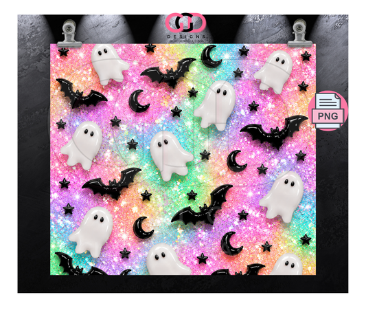 Glossy Ghosts Vibrant Pastels - Digital tumbler wrap for 20 oz skinny straight tumbler