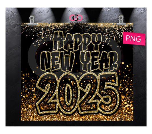 Happy New Year 2025 Gold - Digital tumbler wrap for 20 oz skinny straight tumbler