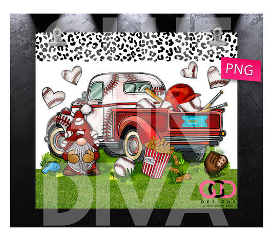 Baseball Spirit Gnome Truck - Digital tumbler wrap for 20 oz skinny straight tumbler