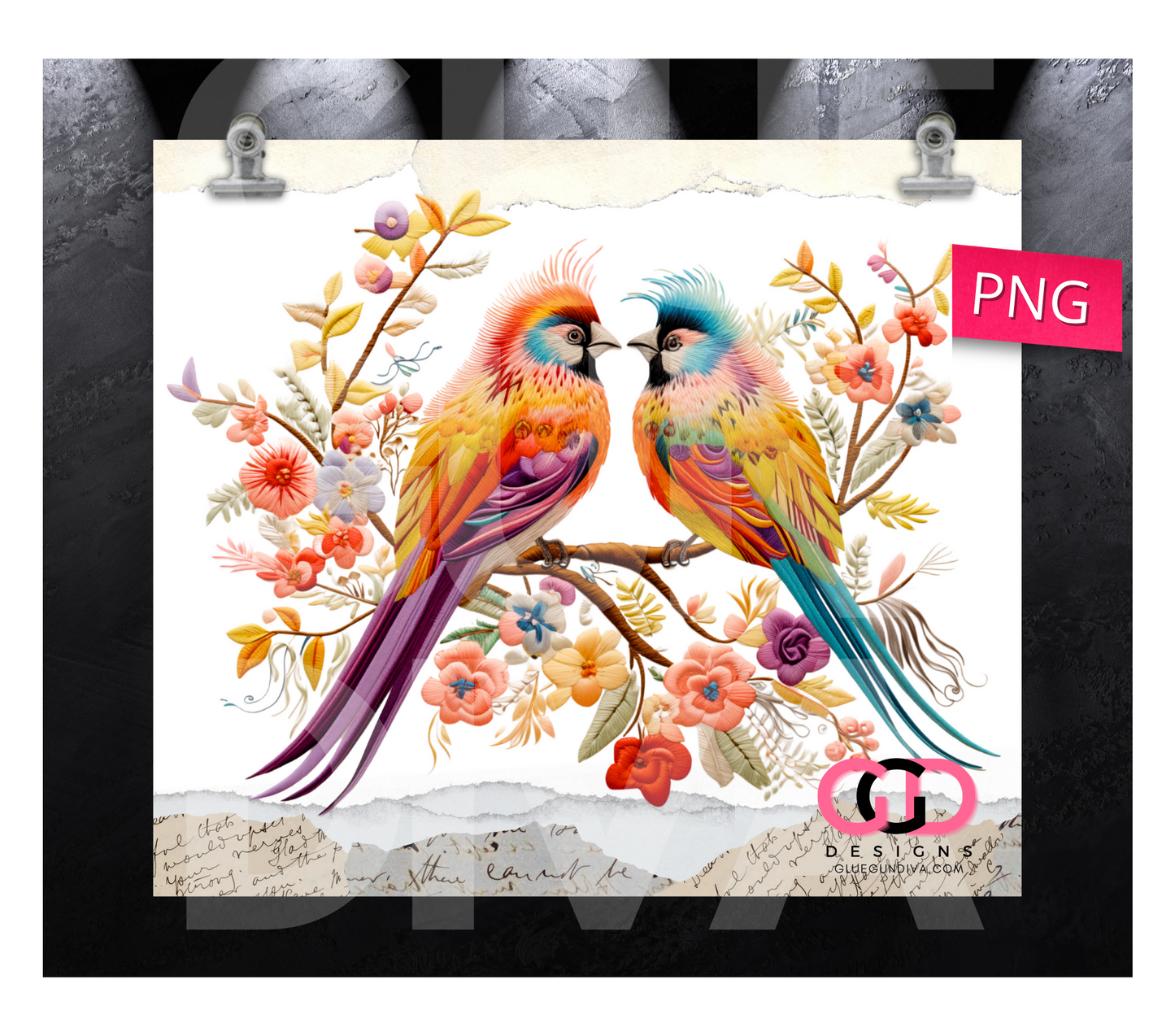 Embroidered Love Birds- Digital tumbler wrap for 20 oz skinny straight tumbler