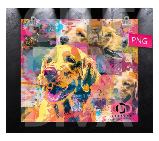 Golden Retriever Color Collage 2 - Digital tumbler wrap for 20 oz skinny straight tumbler