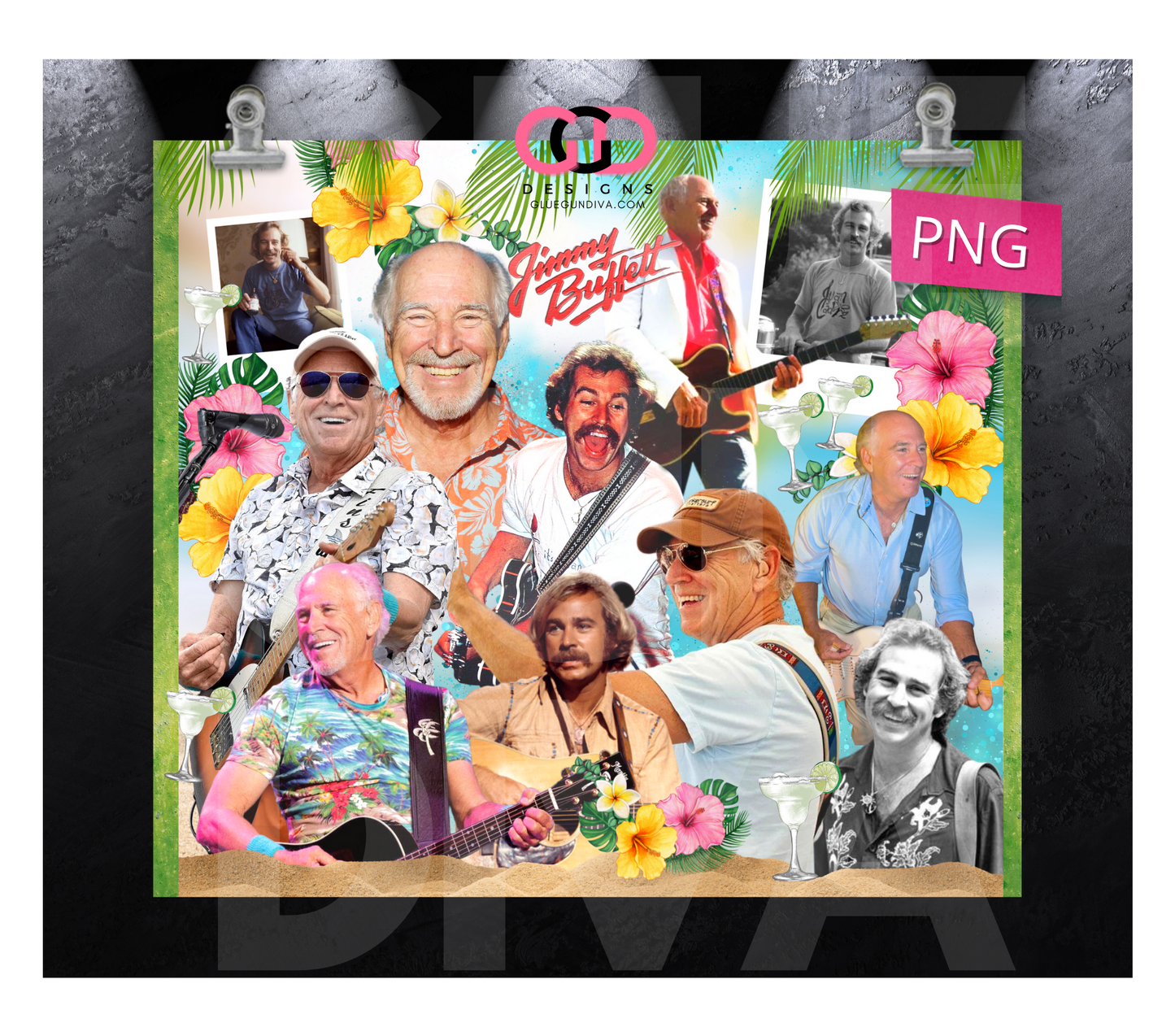 Jimmy Buffett Collage - Digital tumbler wrap for 20 oz skinny straight tumbler