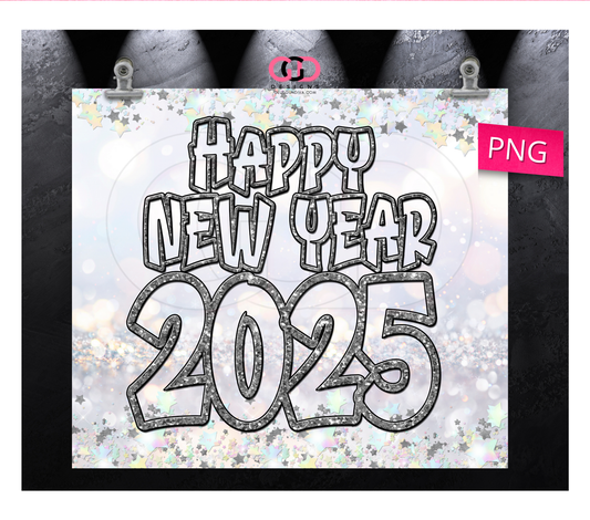 Happy New Year 2025 Silver - Digital tumbler wrap for 20 oz skinny straight tumbler