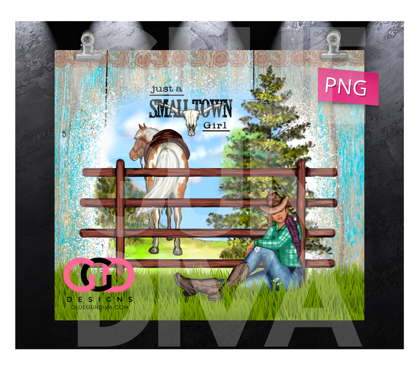 Just a Small Town Girl Purple Hair- Digital tumbler wrap for 20 oz skinny straight tumbler