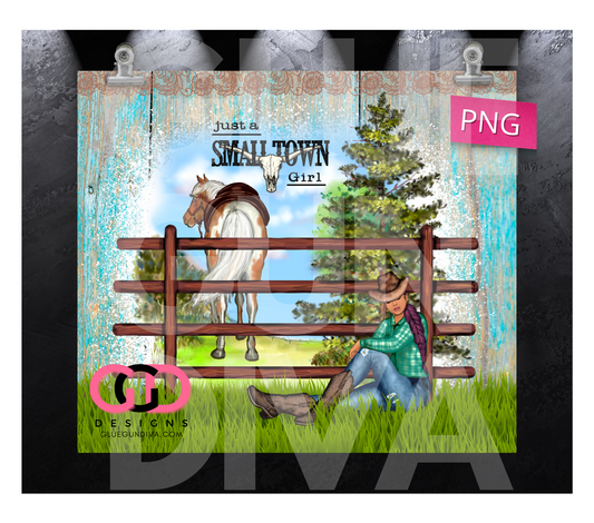 Just a Small Town Girl Purple Hair- Digital tumbler wrap for 20 oz skinny straight tumbler