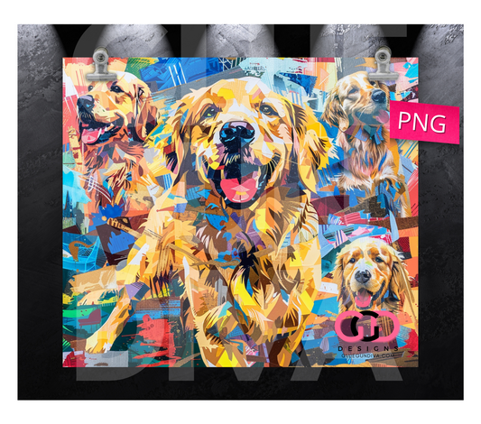 Golden Retriever Color Collage 1 - Digital tumbler wrap for 20 oz skinny straight tumbler