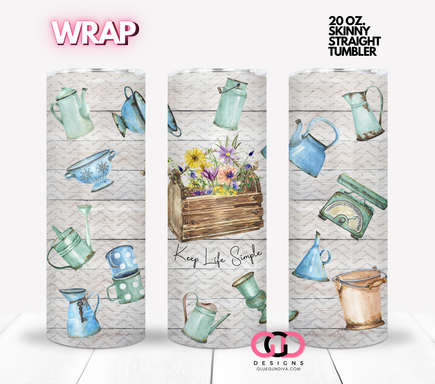 Keep Life Simple - Digital tumbler wrap for 20 oz skinny straight tumbler