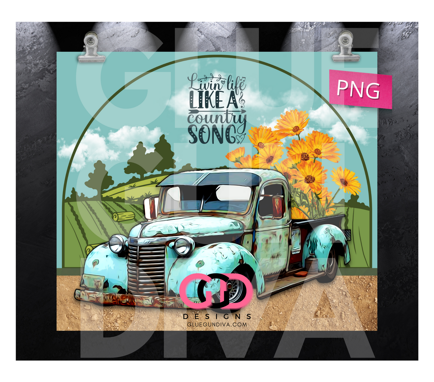 Living Life Like a Country Song - Digital tumbler wrap for 20 oz skinny straight tumbler