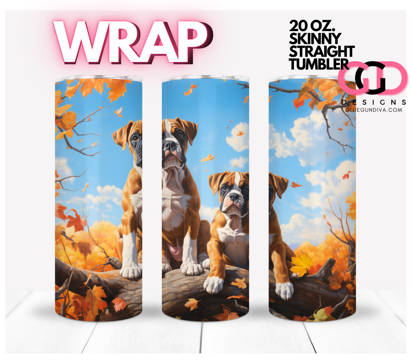 Fall Boxers- Digital tumbler wrap for 20 oz skinny straight tumbler