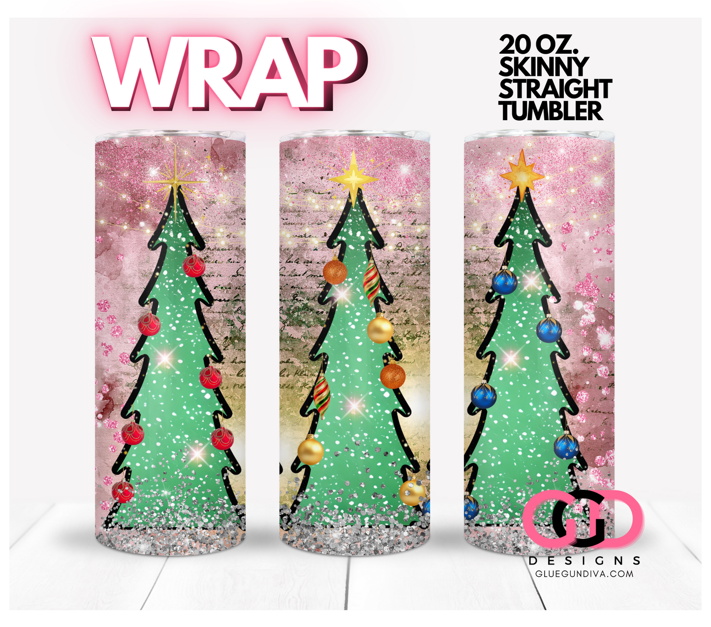 Skinny Holiday Trees- Digital tumbler wrap for 20 oz skinny straight tumbler