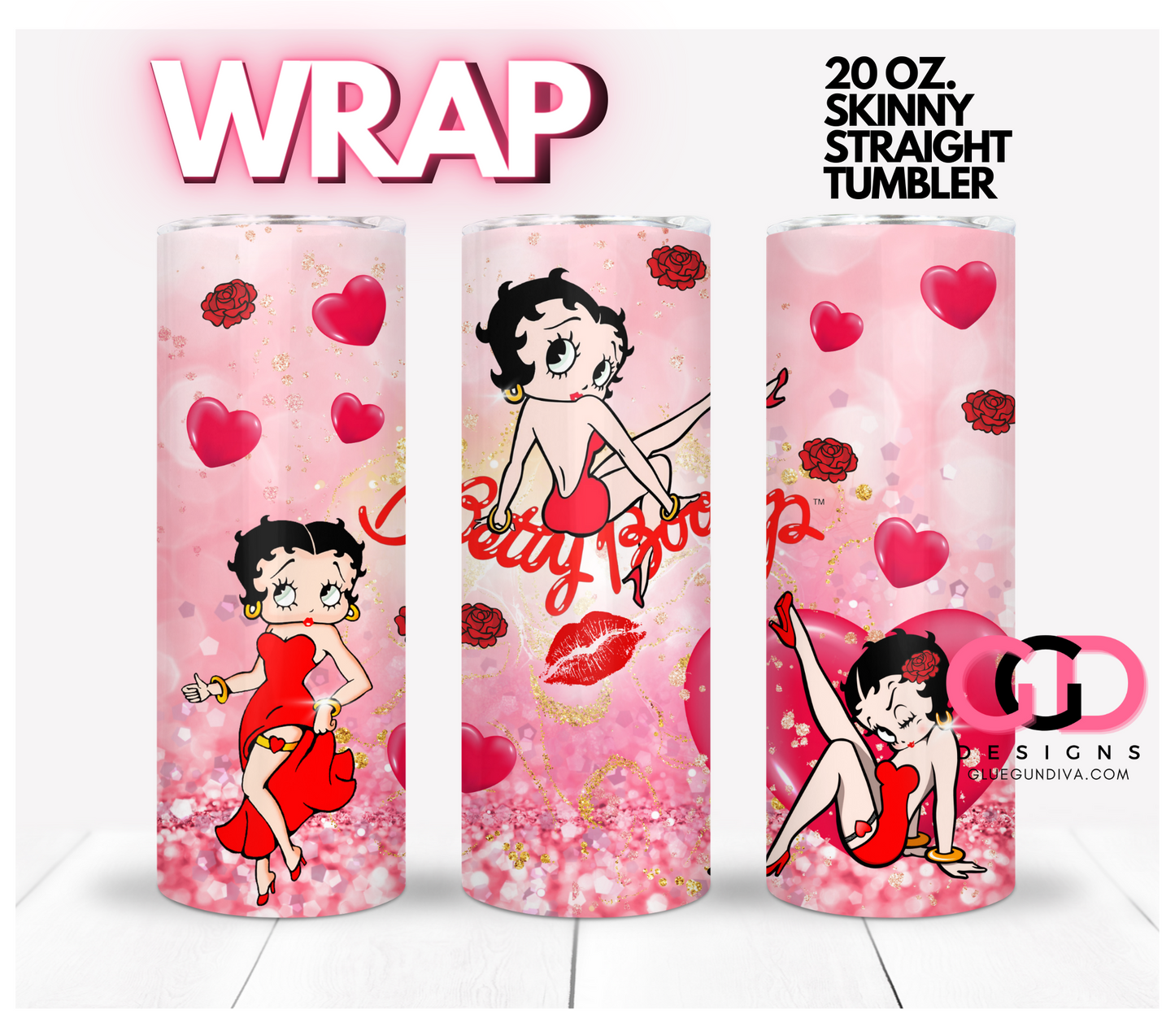 Betty Boop - Digital tumbler wrap for 20 oz skinny straight tumbler