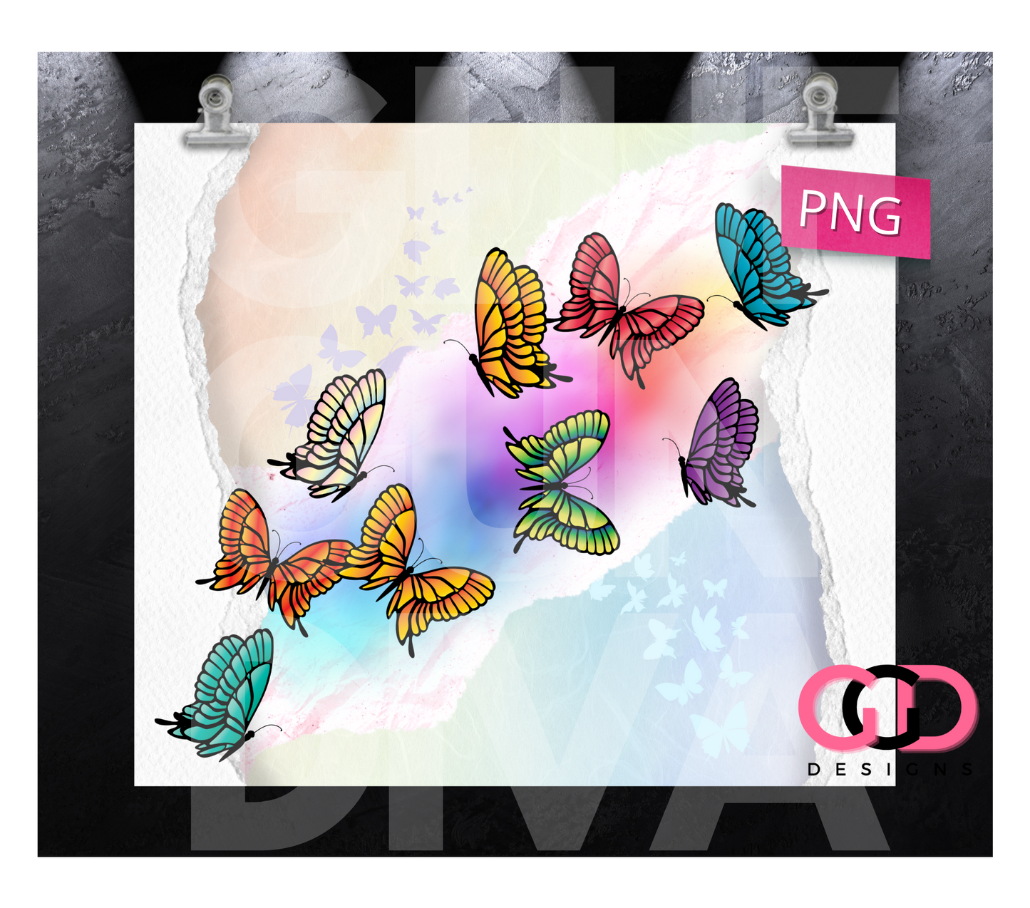 Butterfly Rainbow- Digital tumbler wrap for 20 oz skinny straight tumbler