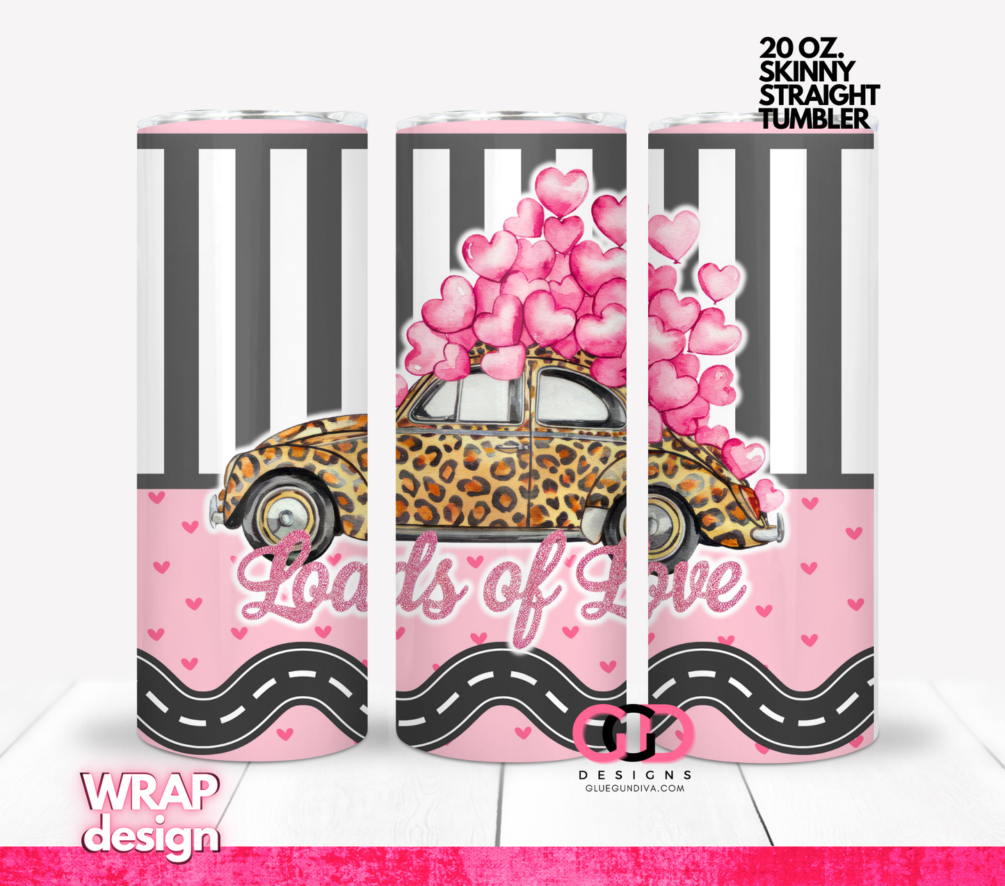 Loads Of Love Bug Stripes - Digital tumbler wrap for 20 oz skinny straight tumbler