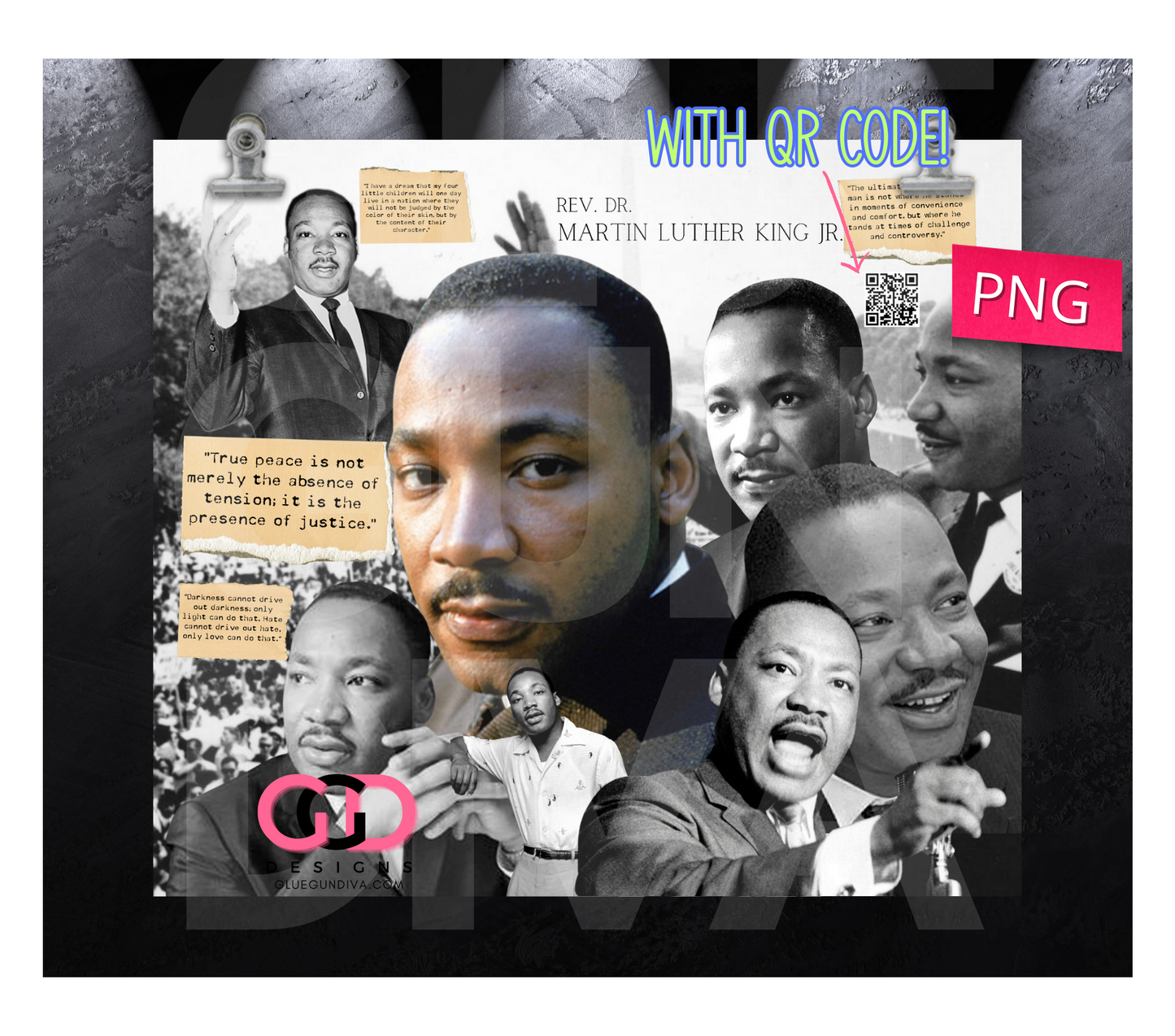 Martin Luther King Quotes and QR Code- Digital tumbler wrap for 20 oz skinny straight tumbler