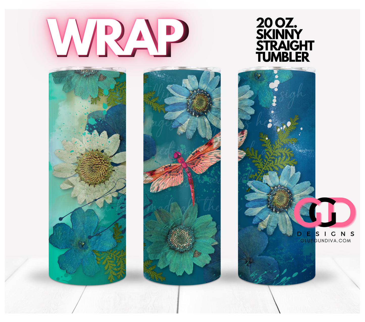 Red Dragonfly- Digital tumbler wrap for 20 oz skinny straight tumbler