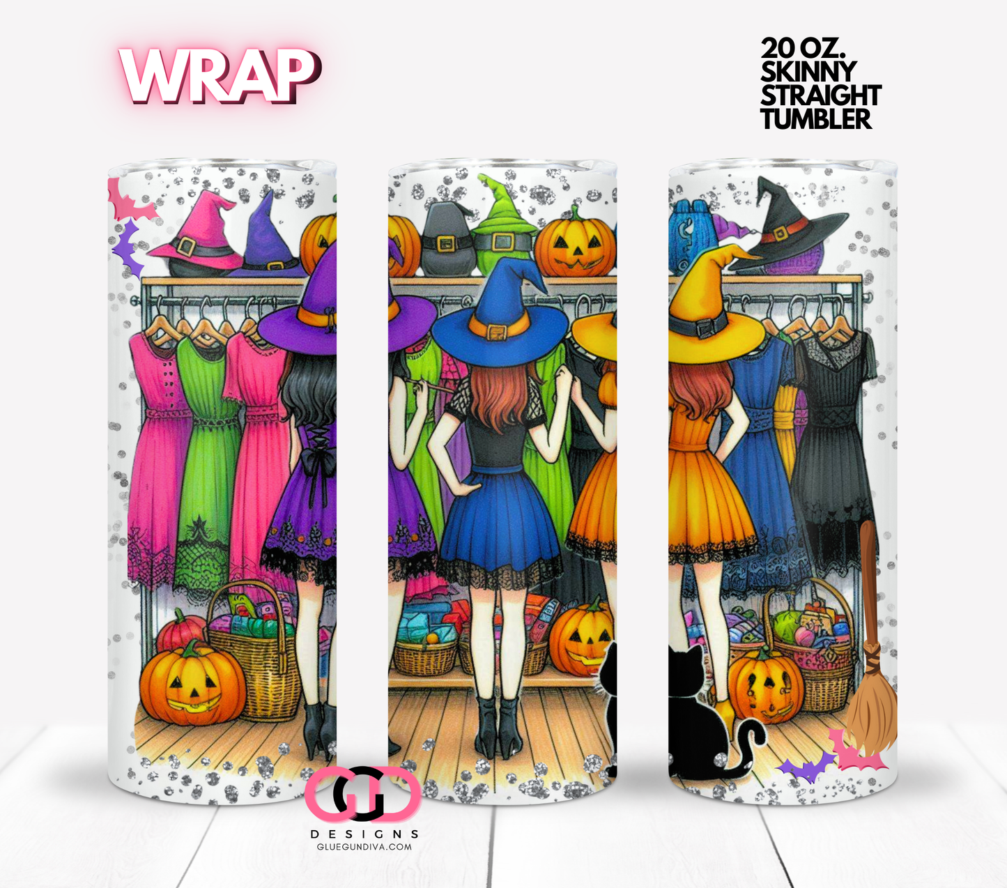 Witch Shopping - Digital tumbler wrap for 20 oz skinny straight tumbler