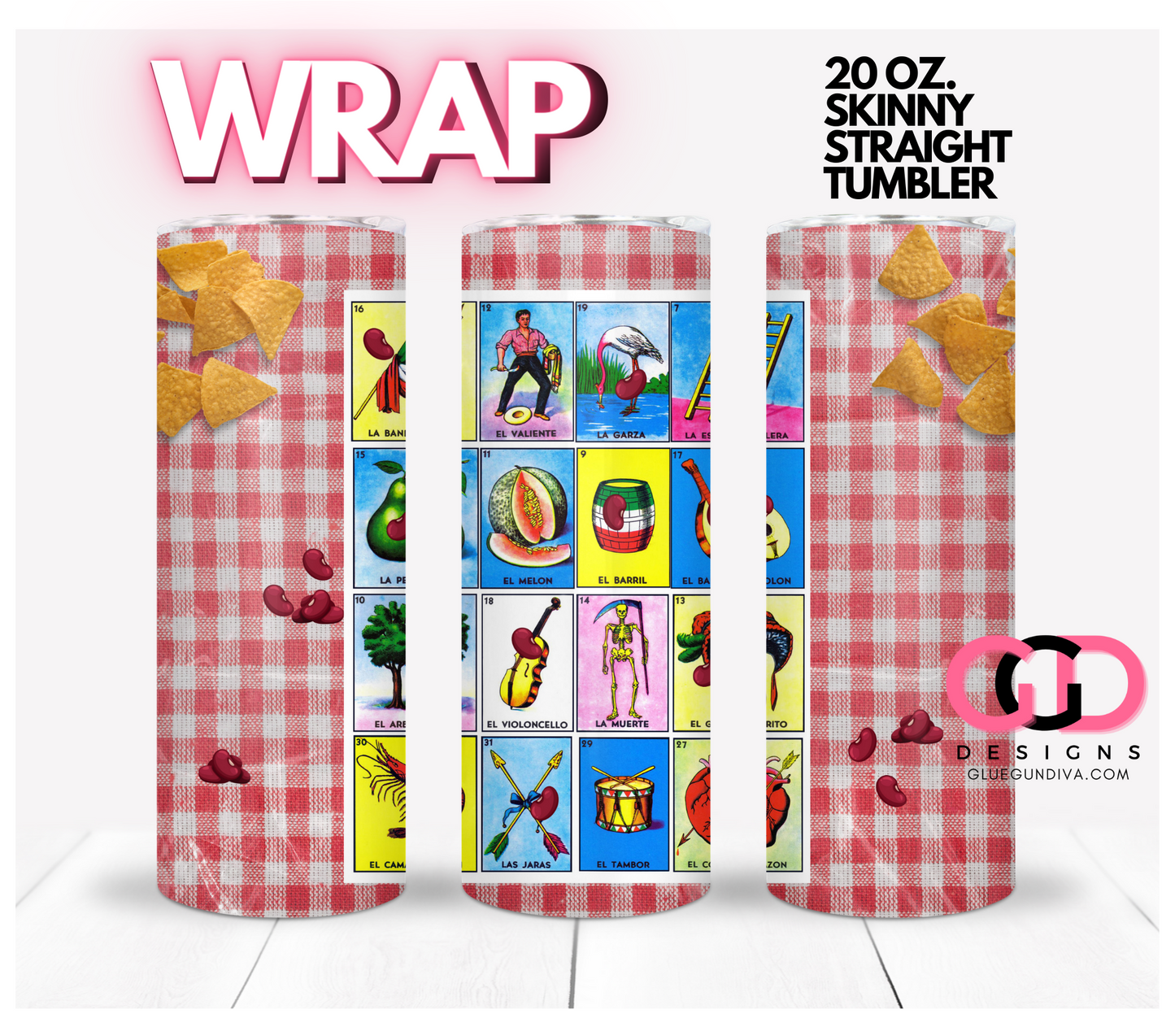 Loteria Table - Digital tumbler wrap for 20 oz skinny straight tumbler