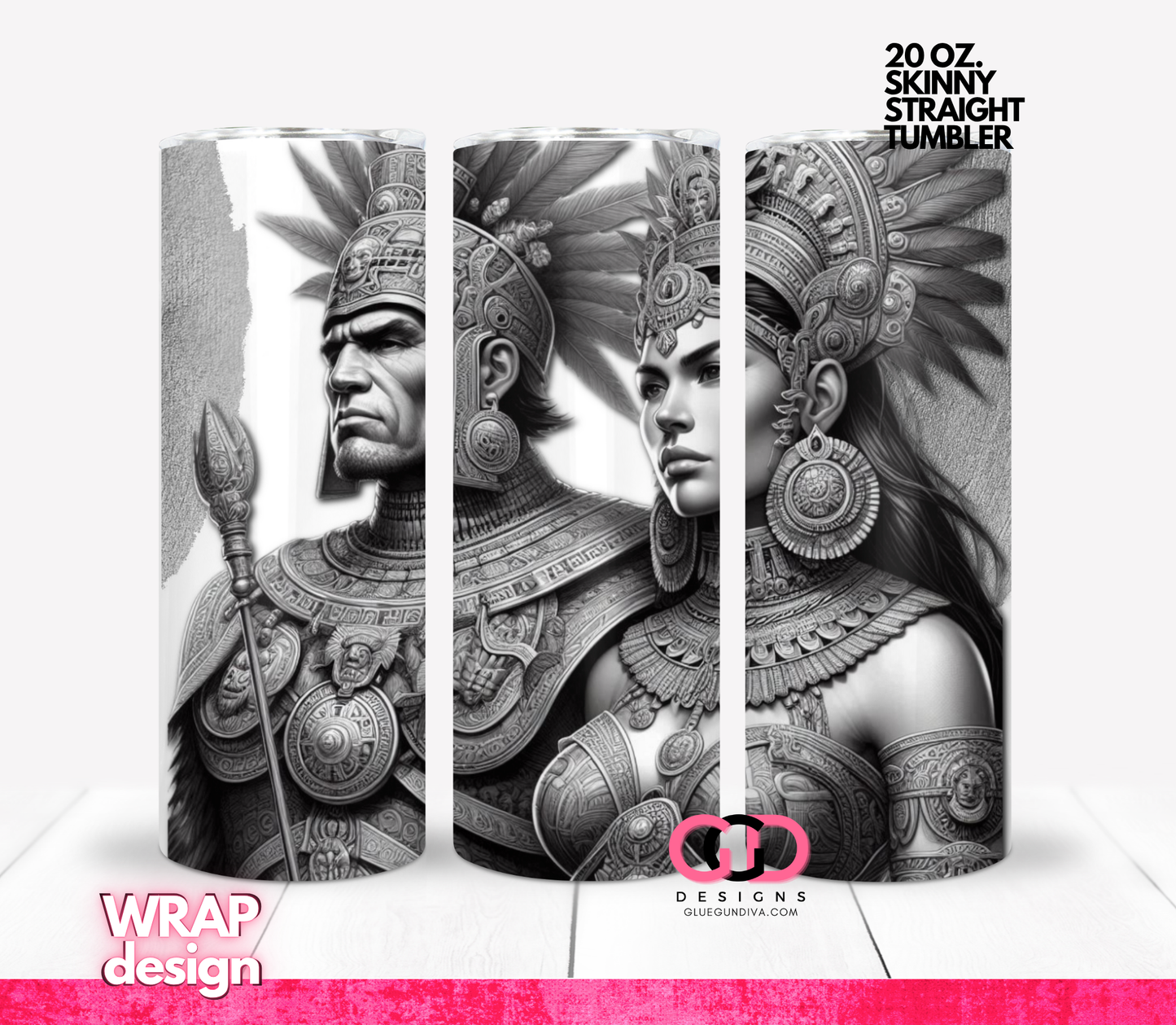 Inca Royalty 3 images - Digital tumbler wrap for 20 oz skinny straight tumbler