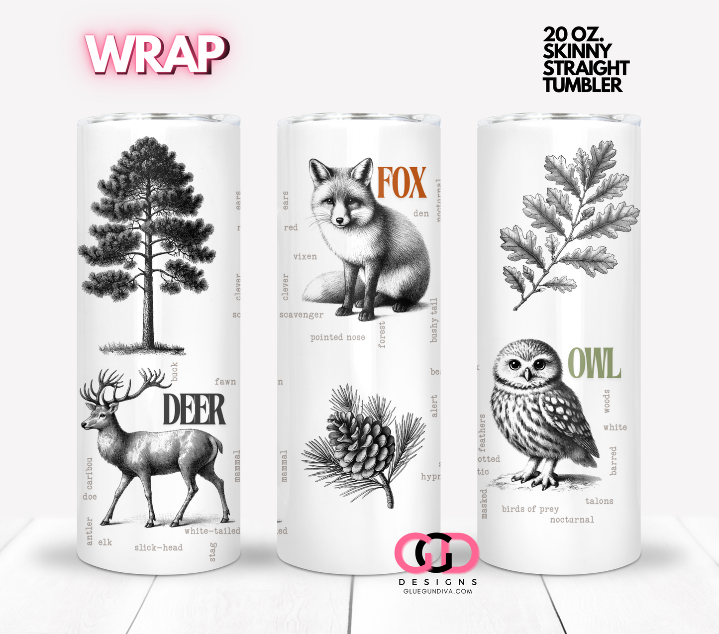 Forest Animals - Digital tumbler wrap for 20 oz skinny straight tumbler