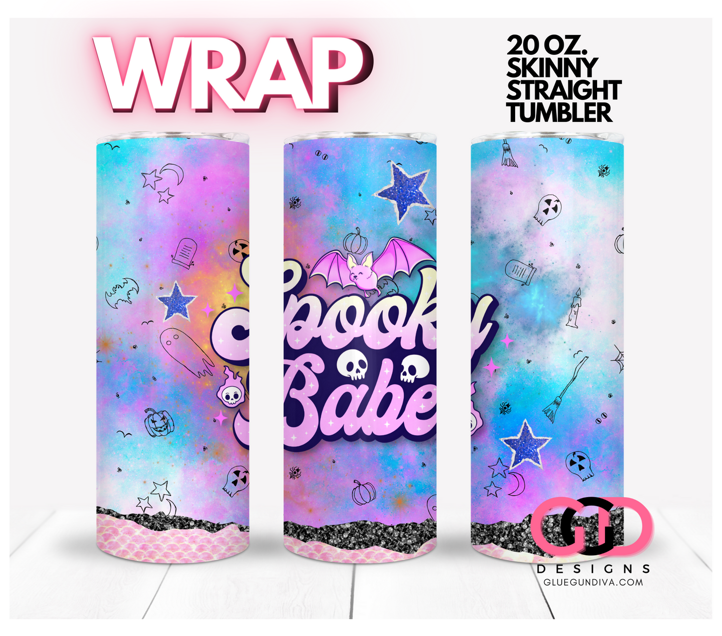 Spooky Babe Bat- Digital tumbler wrap for 20 oz skinny straight tumbler