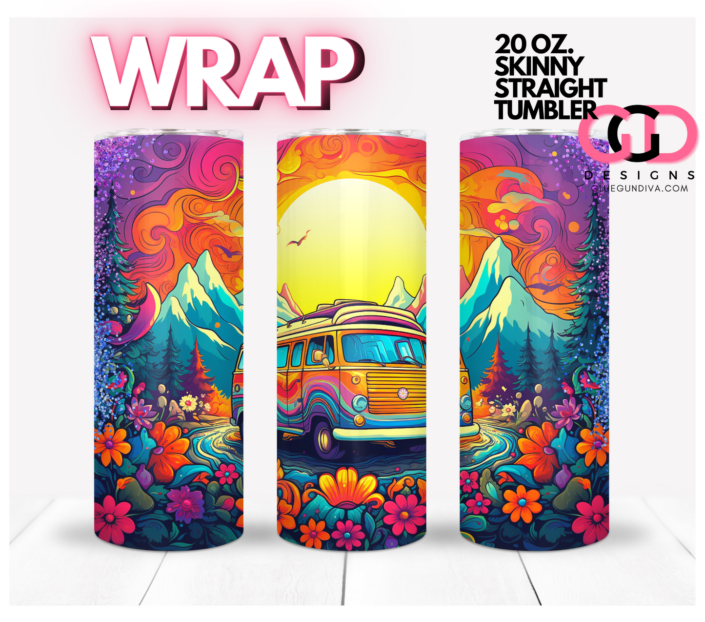 Hippie Dream Scene- Digital tumbler wrap for 20 oz skinny straight tumbler