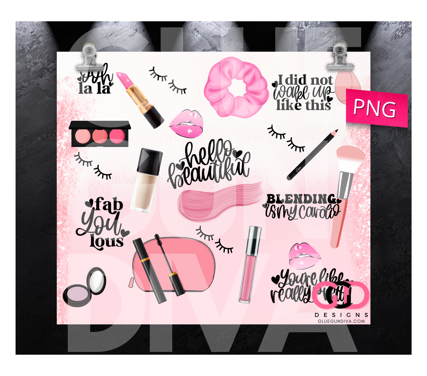 Beauty Makeup Phrases - Digital tumbler wrap for 20 oz skinny straight tumbler
