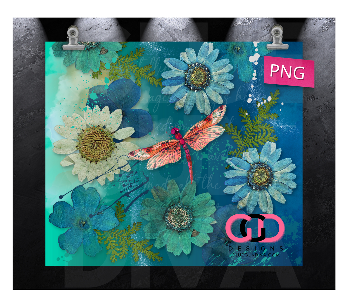Red Dragonfly- Digital tumbler wrap for 20 oz skinny straight tumbler