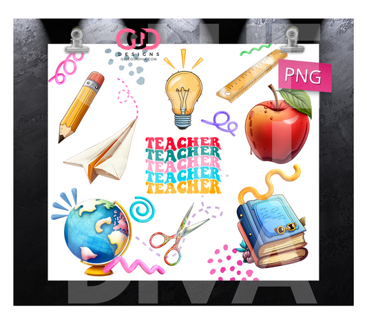 Teacher teacher teacher- Digital tumbler wrap for 20 oz skinny straight tumbler