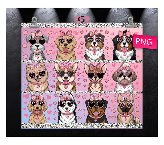 Dogs and Hearts - Digital tumbler wrap for 20 oz skinny straight tumbler
