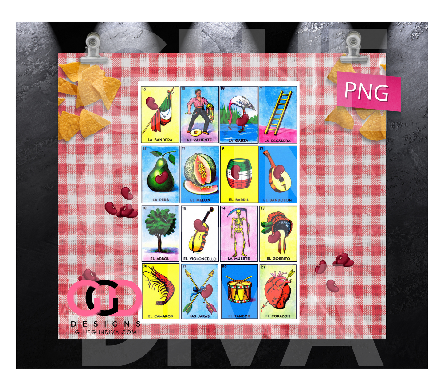 Loteria Table - Digital tumbler wrap for 20 oz skinny straight tumbler