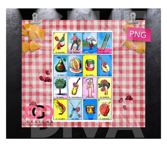 Loteria Table - Digital tumbler wrap for 20 oz skinny straight tumbler
