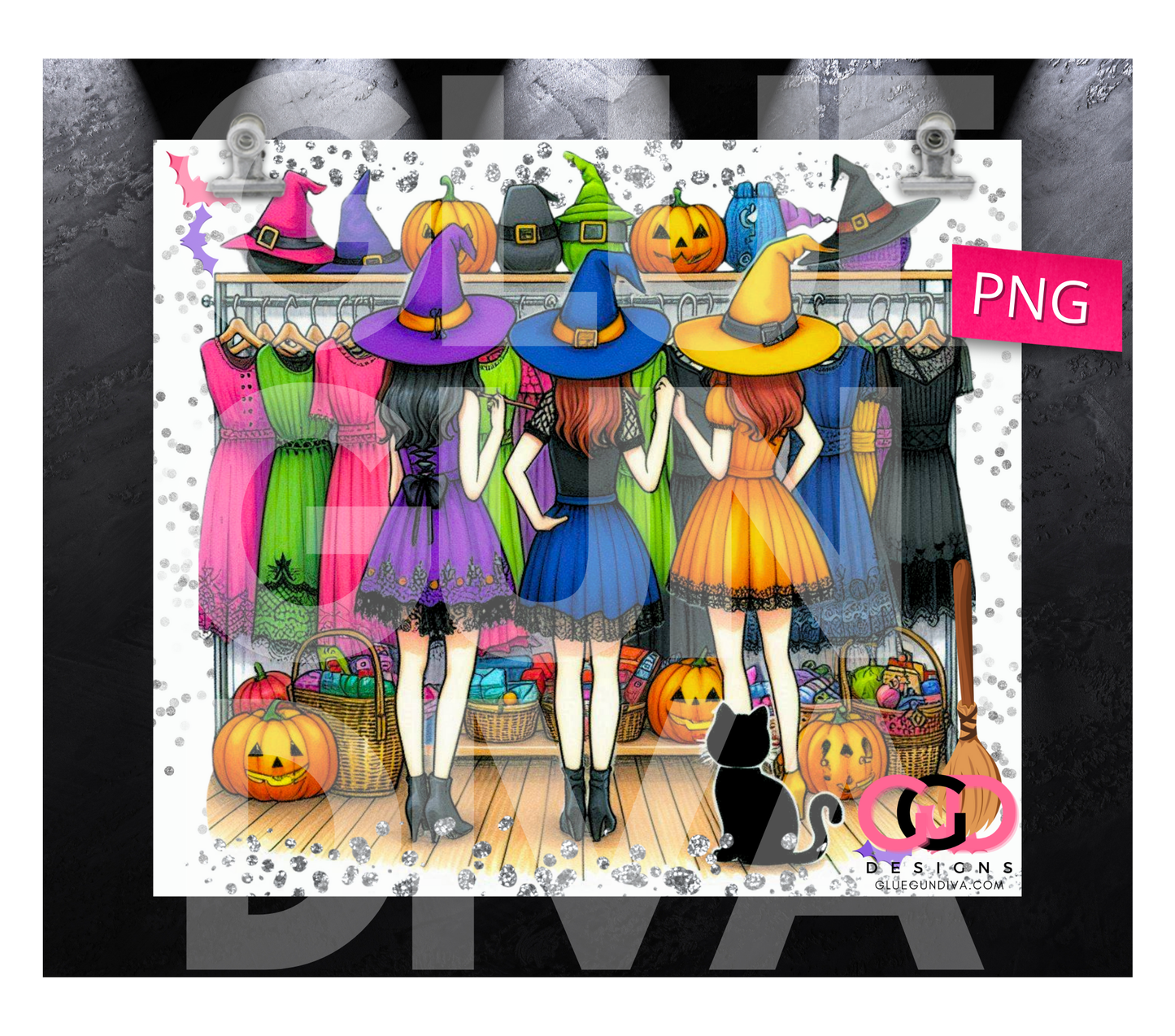Witch Shopping - Digital tumbler wrap for 20 oz skinny straight tumbler
