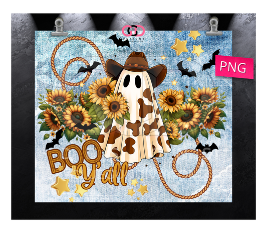 Boo Y'all Sunflowers - Digital tumbler wrap for 20 oz skinny straight tumbler