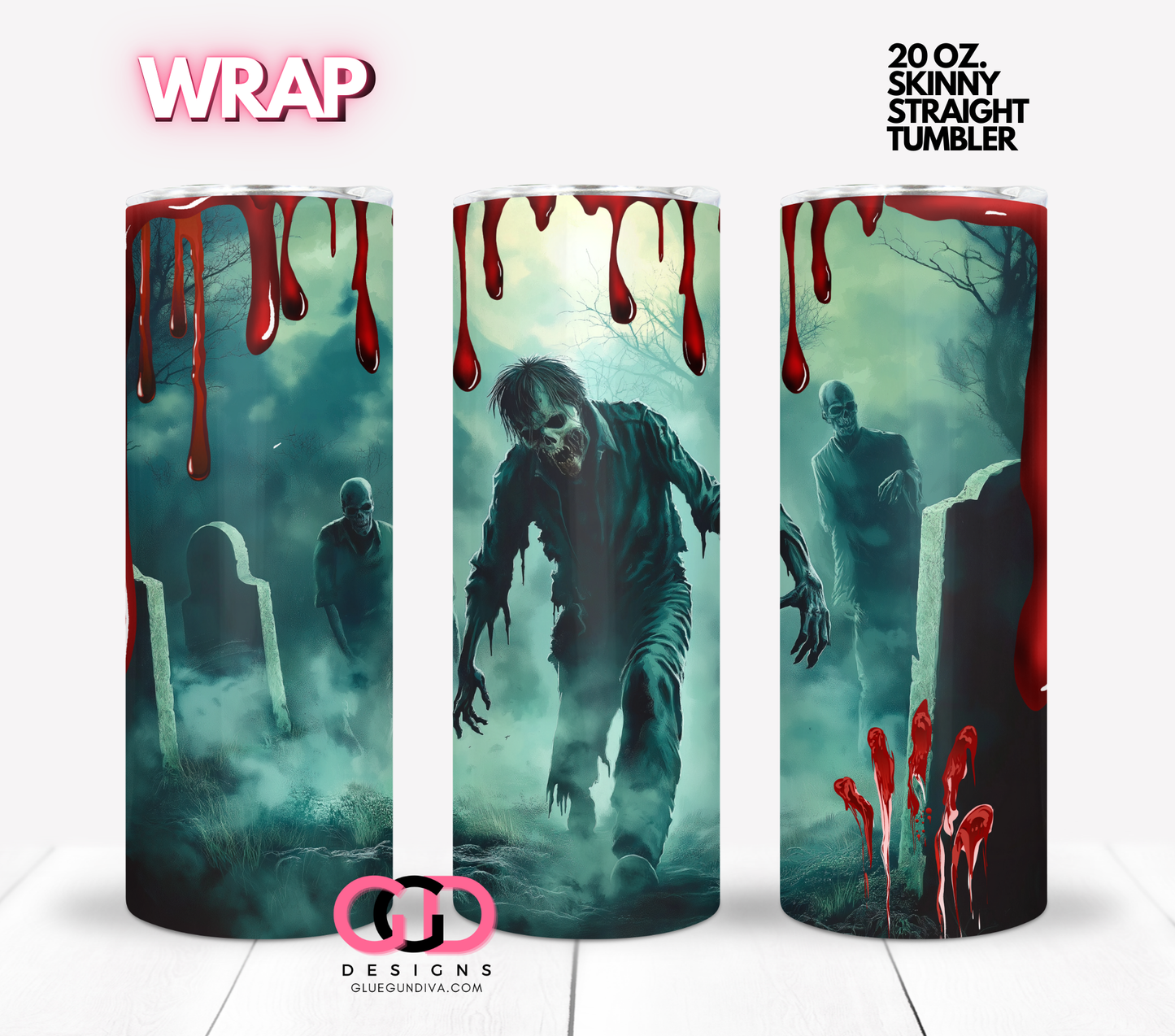 Zombie Night Walk - Digital tumbler wrap for 20 oz skinny straight tumbler