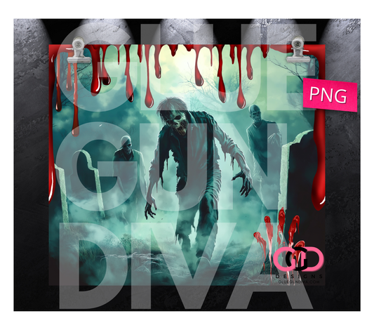 Zombie Night Walk - Digital tumbler wrap for 20 oz skinny straight tumbler