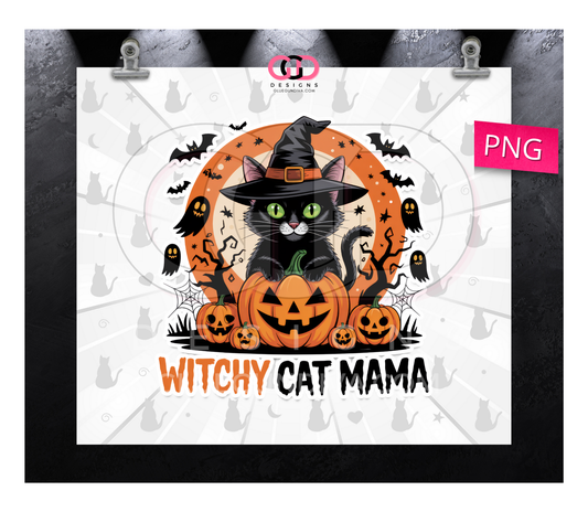 Witchy Cat Mama - Digital tumbler wrap for 20 oz skinny straight tumbler