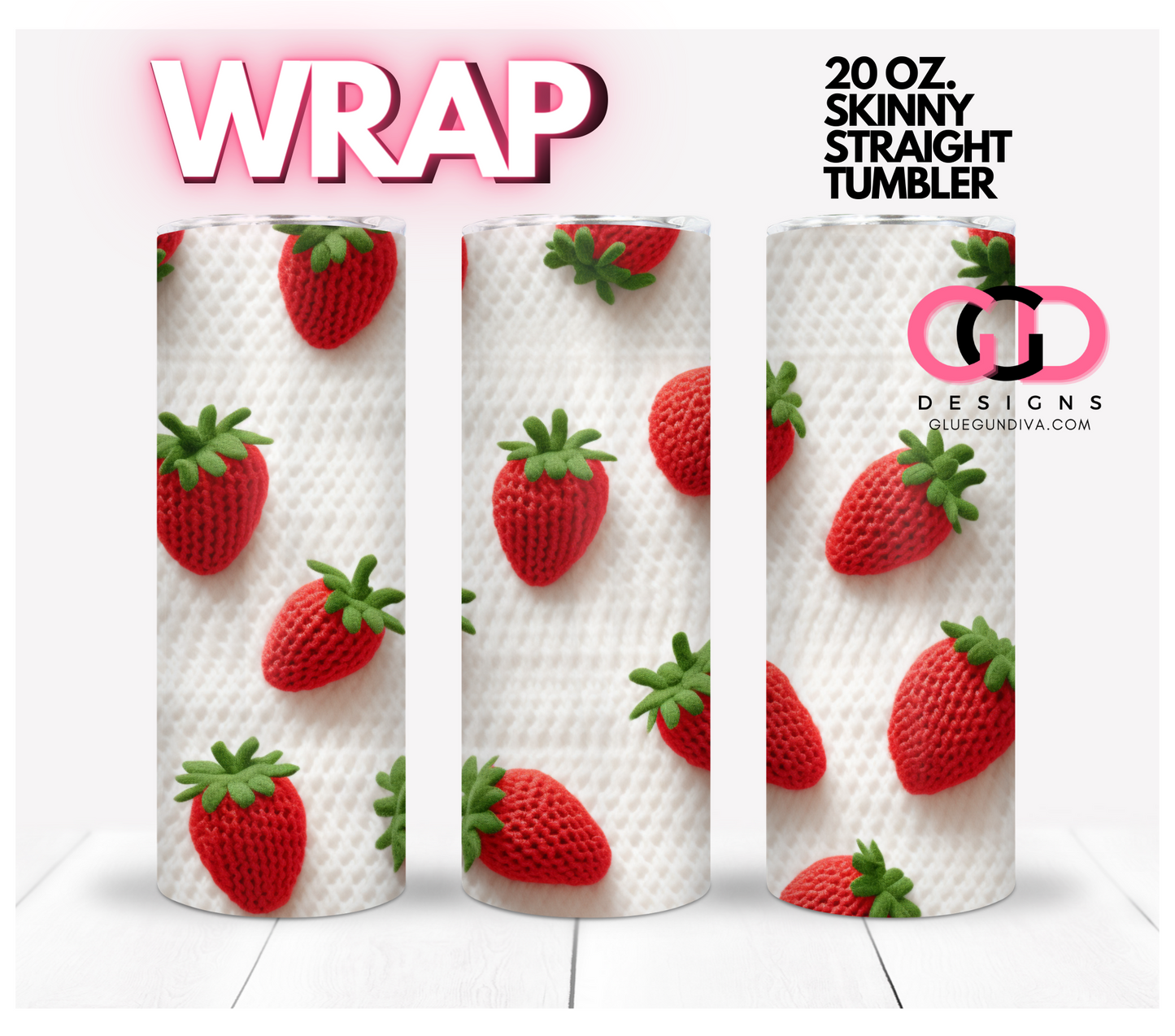 Knitted Strawberries- Digital tumbler wrap for 20 oz skinny straight tumbler