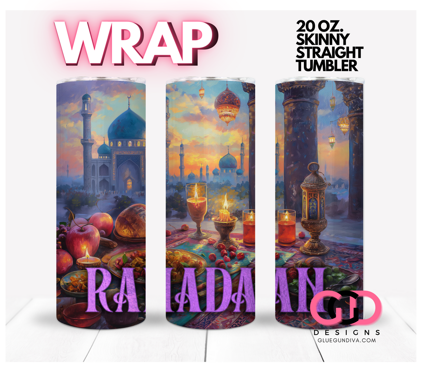 Ramadan Scene - Digital tumbler wrap for 20 oz skinny straight tumbler