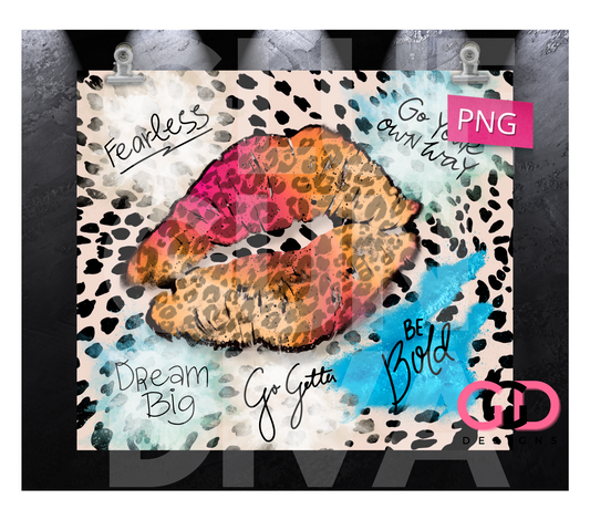 Leopard Print Lips Affirmations- Digital tumbler wrap for 20 oz skinny straight tumbler