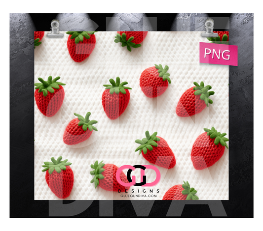 Knitted Strawberries- Digital tumbler wrap for 20 oz skinny straight tumbler