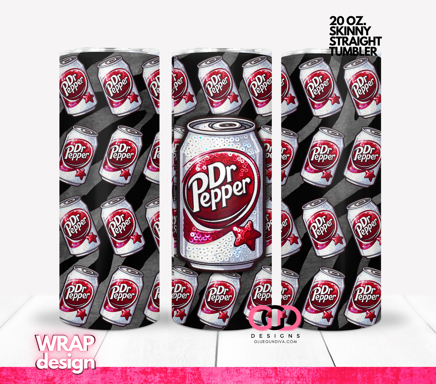 Diet Dr Pepper Cans- Digital tumbler wrap for 20 oz skinny straight tumbler