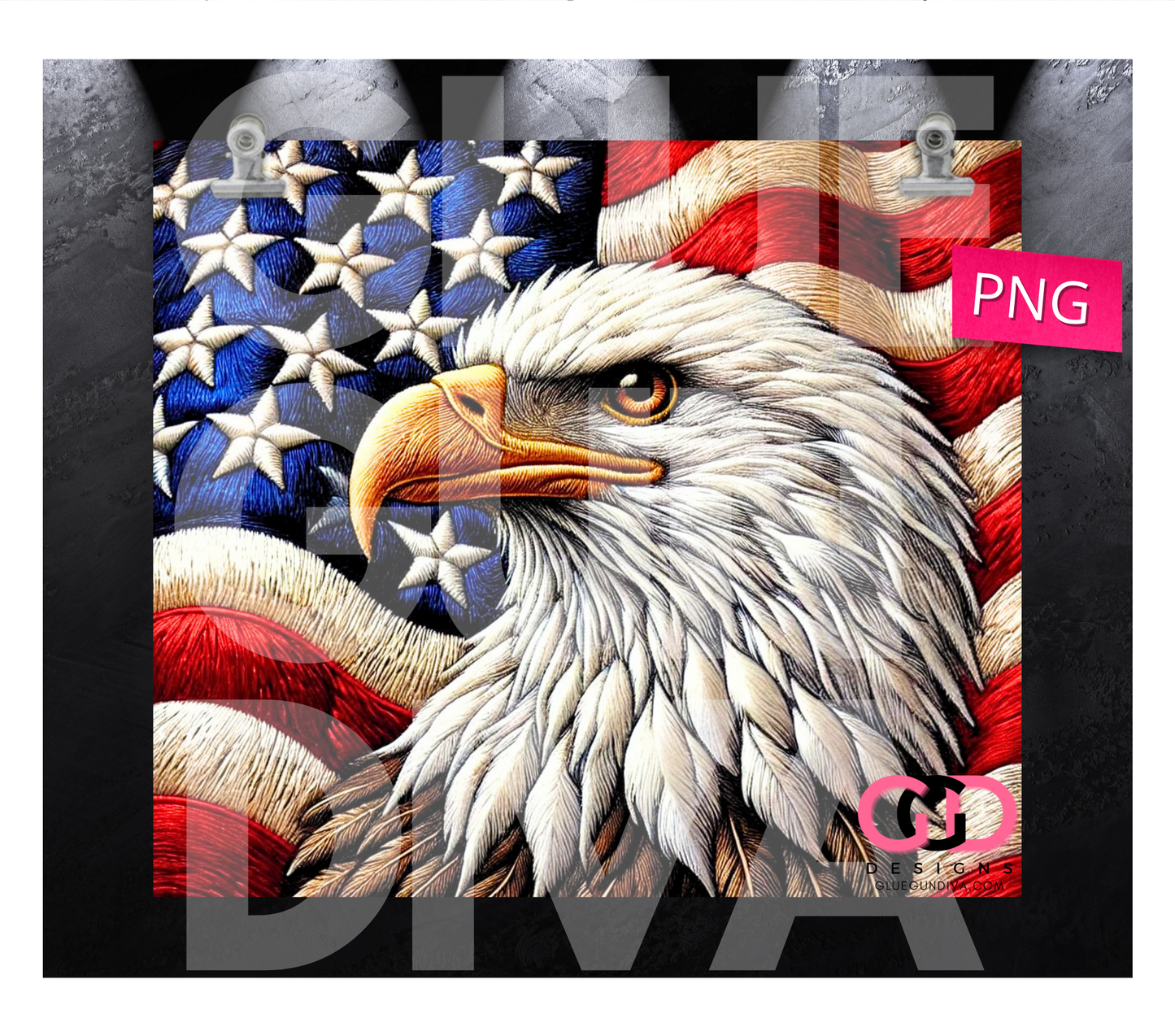 USA Flag and Eagle Embroidered- Digital tumbler wrap for 20 oz skinny straight tumbler