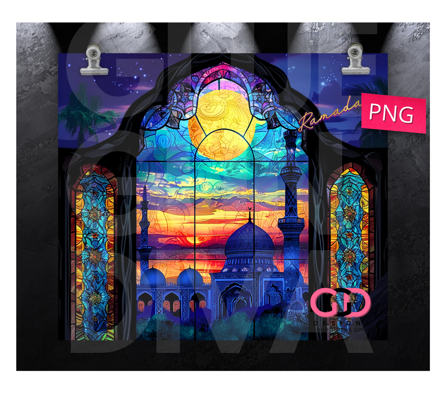 Ramadan Stained Glass - Digital tumbler wrap for 20 oz skinny straight tumbler