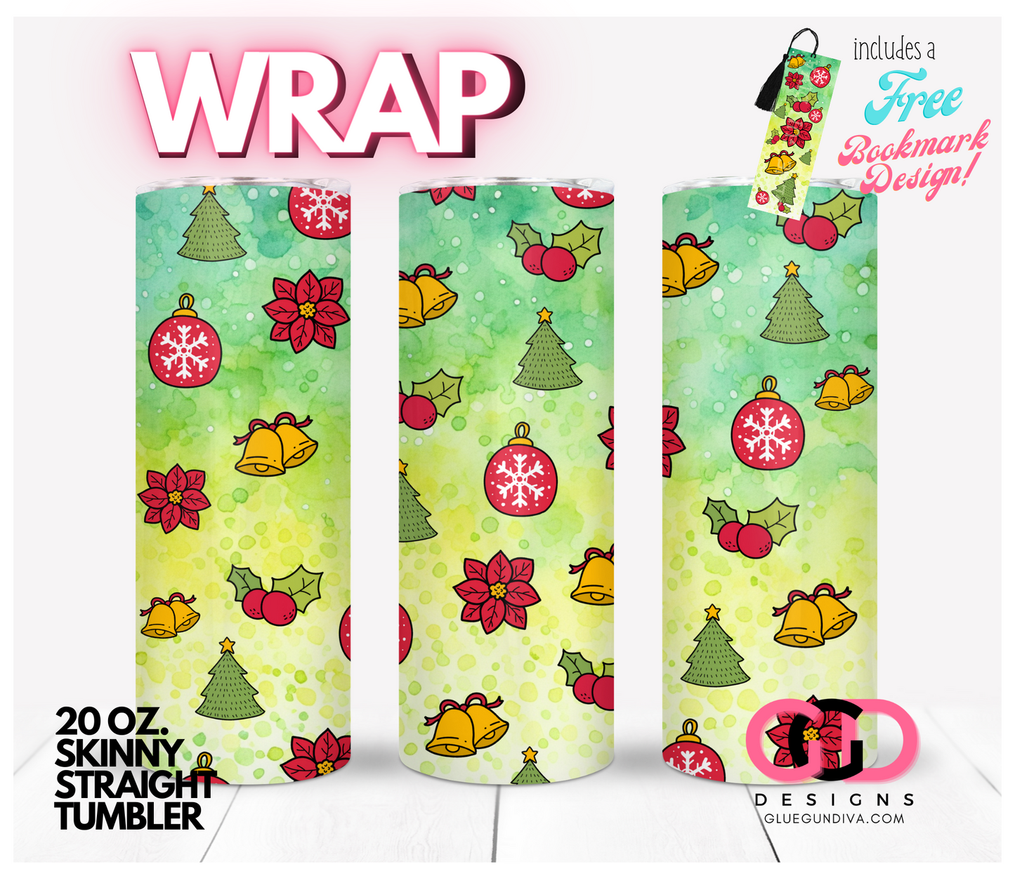 Cute Christmas Icons- Digital tumbler wrap for 20 oz skinny straight tumbler