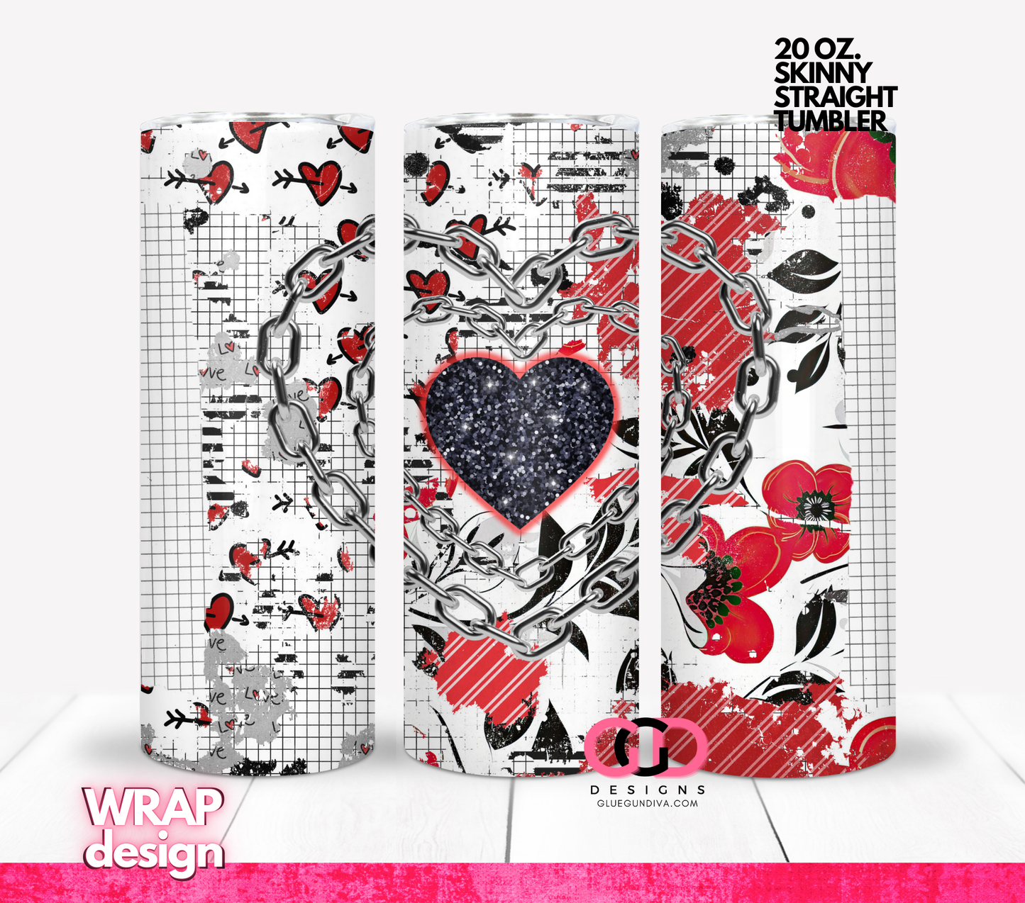 Love Chains - Digital tumbler wrap for 20 oz skinny straight tumbler