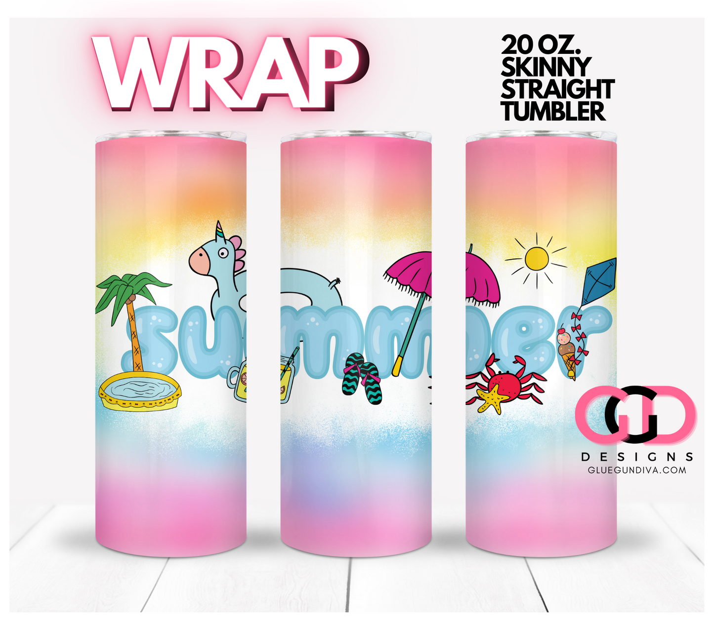 Summer Word- Digital tumbler wrap for 20 oz skinny straight tumbler